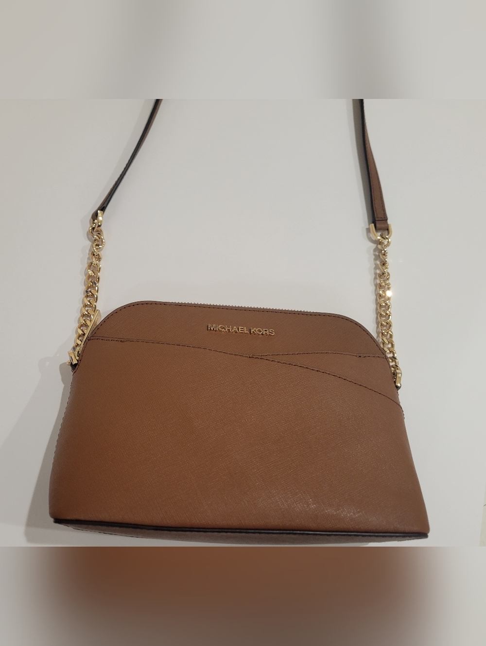 Michael Kors Tan Saffiano Leather Crossbody with Gold Chain - Picture 5 of 6